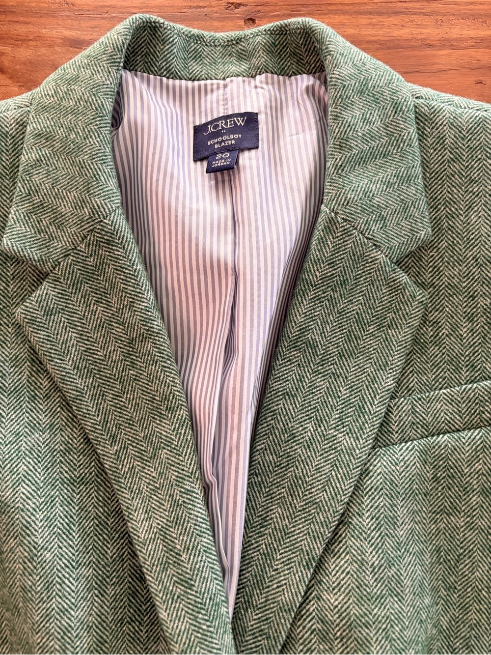 J. Crew Green Herringbone Schoolboy Blazer Wool Blend Womens Size 20 - Picture 7 of 15